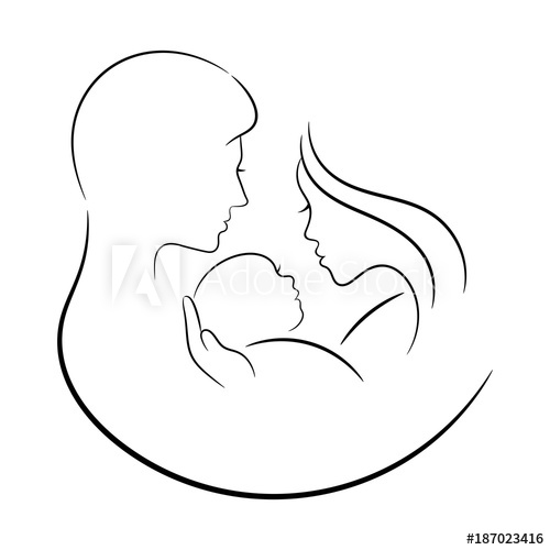 500x500 Contour Drawing, Family Mother, Father And Newborn Baby - Baby And Mother Drawing