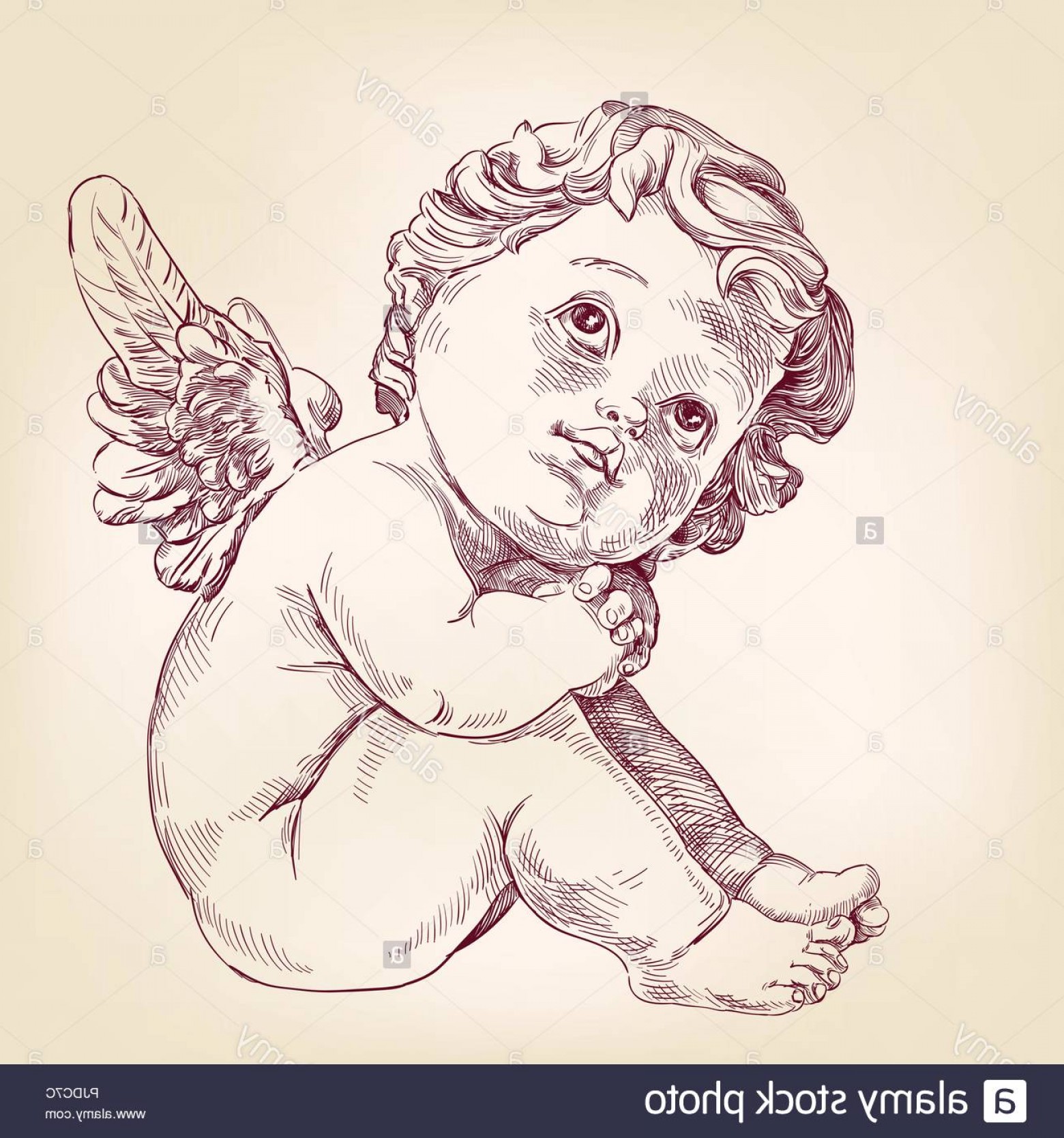 1560x1668 Angel Or Cupid Little Baby L Hand Drawn Vector Illustration - Baby Angel Drawing