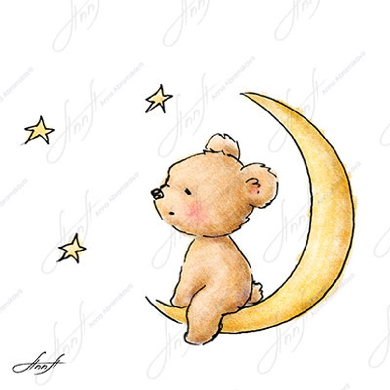 794x794 The Drawing Of Cute Teddy Bear Sitting On The Moon And Etsy - Baby Bear Drawing