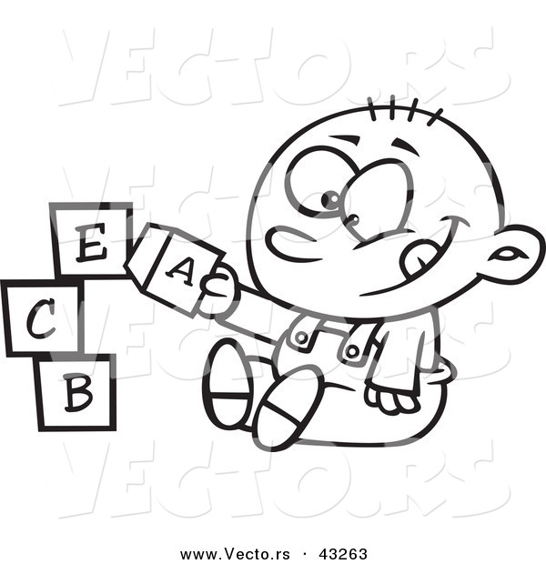 600x620 vector of a happy cartoon baby boy playing with alphabet blocks - Baby Blocks Drawing