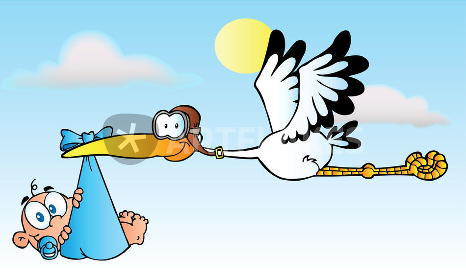 950x568 cartoon stork delivering a baby boy drawing art prints - Baby Boy Drawing