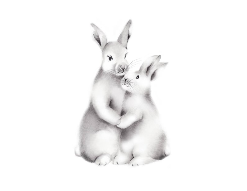 794x614 Bunny Nursery Print Mother And Baby Rabbit Artwork Pencil Etsy - Baby Bunny Drawing