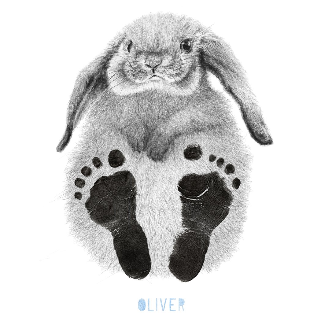 1050x1050 personalised baby rabbit footprint kit lucy coggle - Baby Bunny Drawing