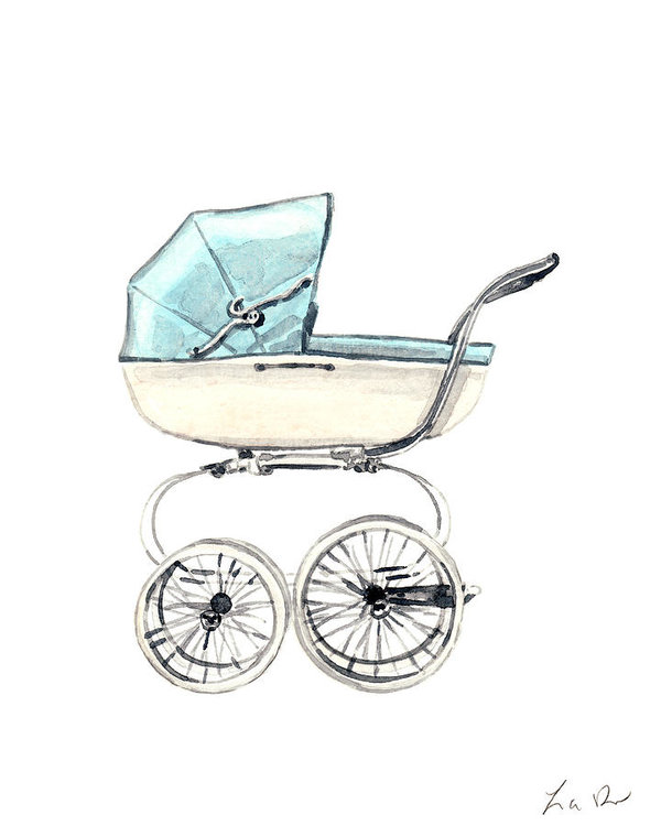 600x750 baby carriage in blue - Baby Carriage Drawing