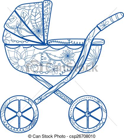 419x470 vector isolated boy baby carriage - Baby Carriage Drawing