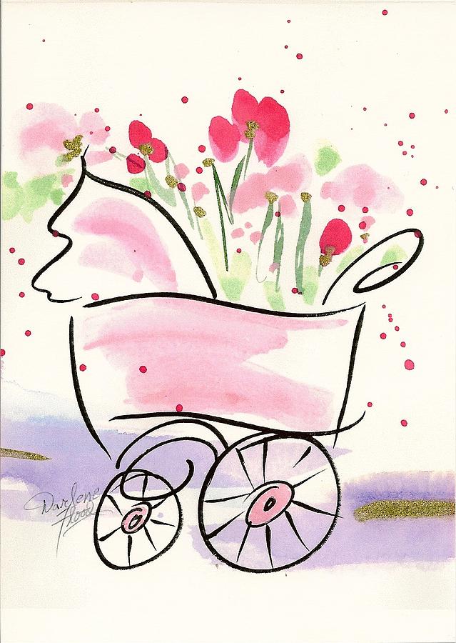 639x900 baby buggy note card drawing - Baby Carriage Drawing