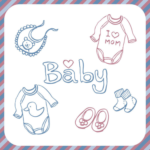 600x600 Sketch Pastel Color Baby Clothes Bib Sock Shoe Art Print - Baby Clothes Drawing