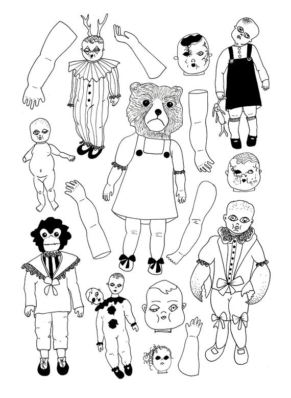 570x779 creepy drawing lobster boy baby doll heads conjoined twins etsy - Baby Doll Drawing