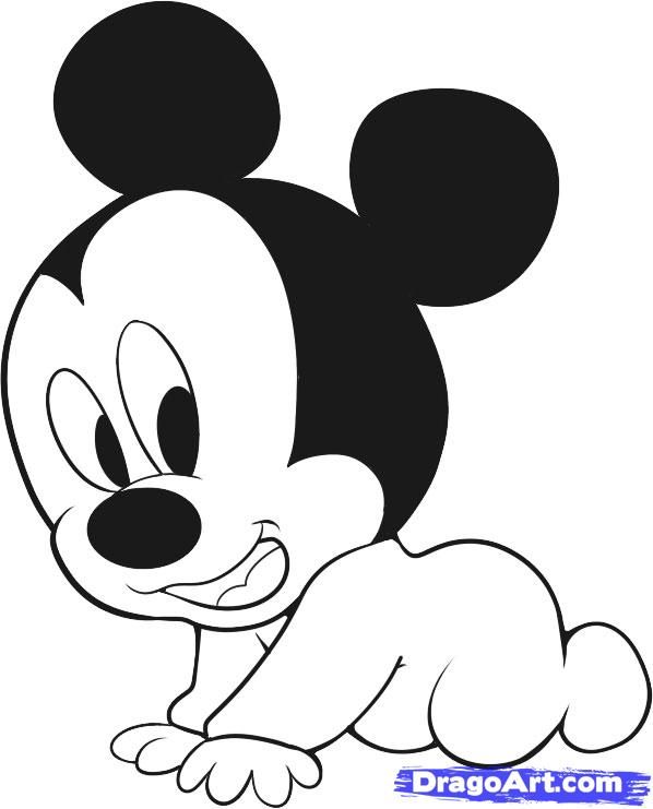 598x741 How To Draw Baby Mickey, Step - Baby Drawing Easy