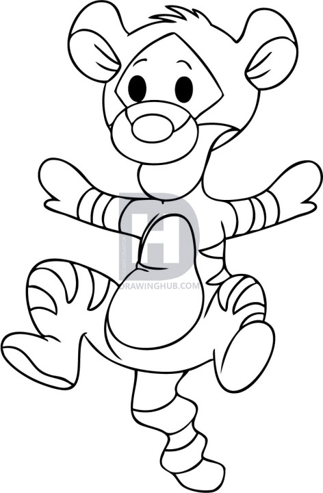 472x720 how to draw baby tigger, step - Baby Easy Drawing