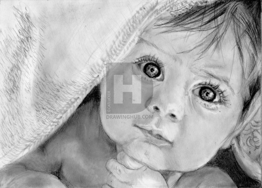 1003x720 How To Draw A Realistic Baby, Step - Baby Eyes Drawing