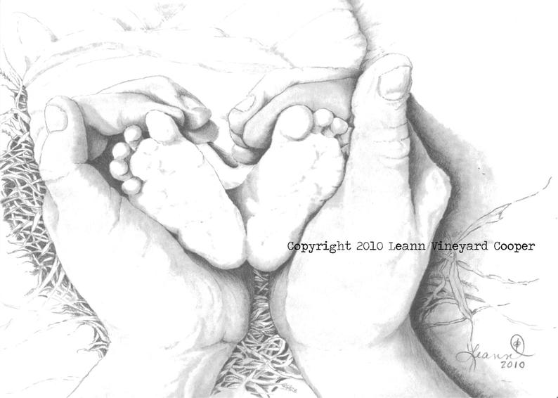 794x566 Nativity Drawing Of Baby Feet And Mother's Hands Print Etsy - Baby Feet Drawing