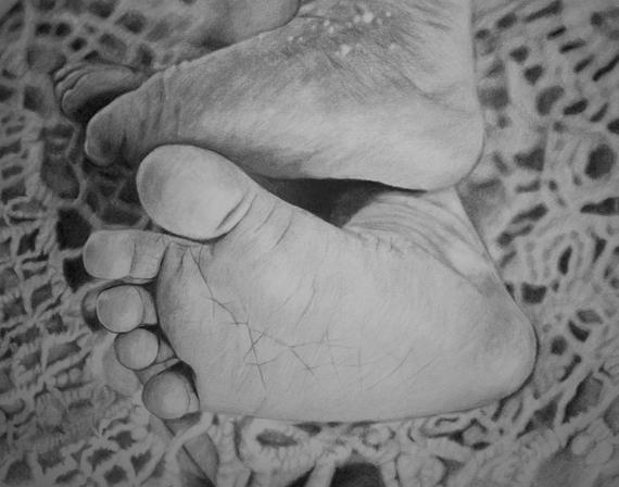 570x448 Baby Feet Pencil Drawing Print Etsy - Baby Feet Drawing