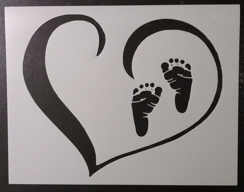 794x625 baby feet foot prints footprints in heart custom stencil fast etsy - Baby Foot Drawing
