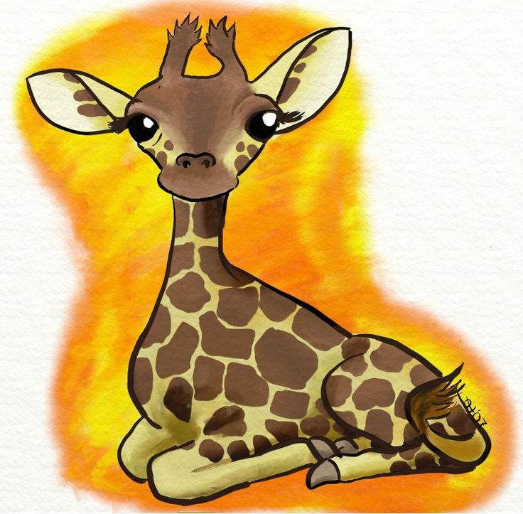 736x723 Cartoon Baby Giraffe Group With Items - Baby Giraffe Drawing