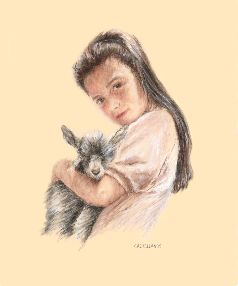 770x924 Little Girl With Baby Goat Drawing - Baby Goat Drawing