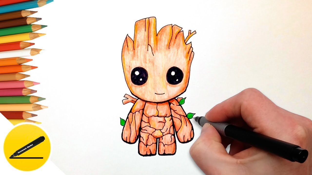 1280x720 how to draw baby groot easy - Baby Groot Drawing