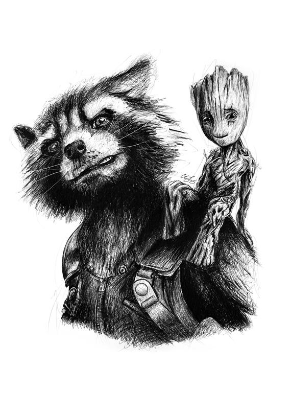 570x806 rocket and baby groot art print marvel guardians of the etsy - Baby Groot Drawing