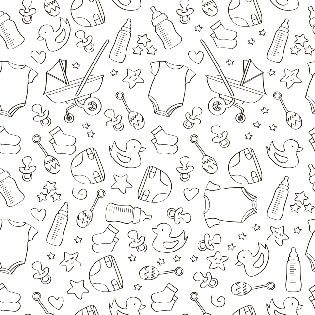 640x640 Hand Drawn Seamless Baby Icon Pattern Background, Doodle, Baby - Baby Hand Drawing