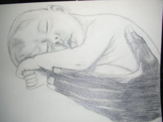 640x480 Sleeping Baby In Hand Drawing - Baby Hand Drawing