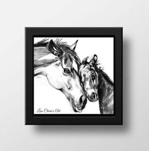 296x300 Mother And Baby Horse Print, Animal Art, Motherhood, Nursery Art - Baby Horse Drawing