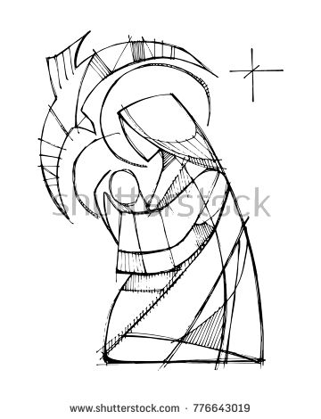 360x470 Hand Drawn Vector Illustration Or Drawing Of Virgin Mary With Baby - Baby Jesus Drawing