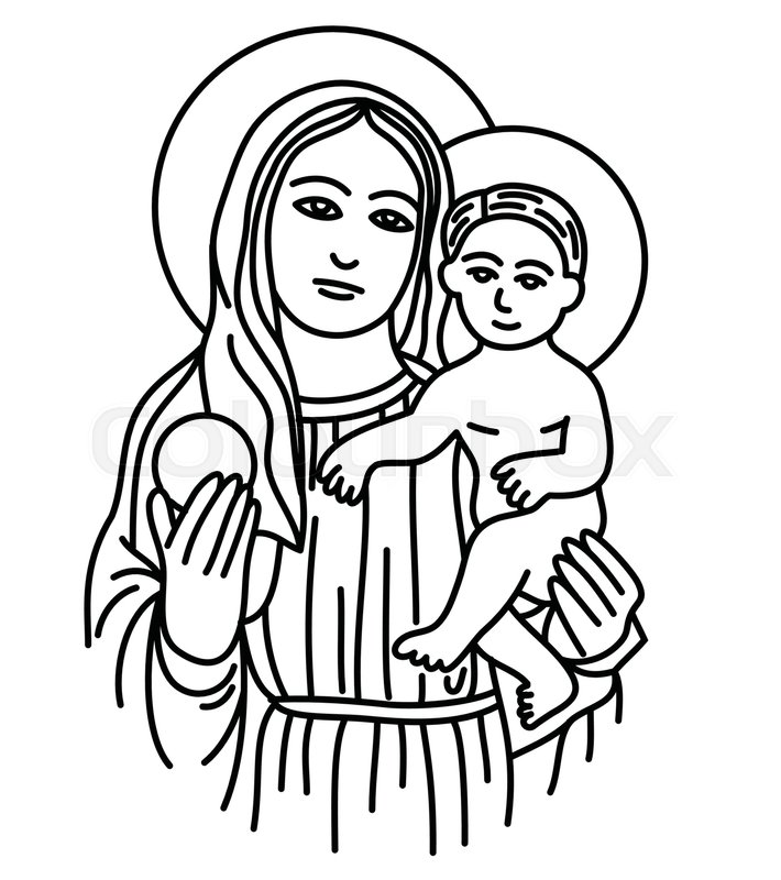710x800 blessed virgin mary with baby jesus, stock vector colourbox - Baby Jesus Drawing