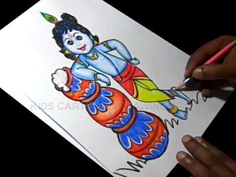 480x360 how to draw lord little krishna drawing baby krishna painting - Baby Krishna Drawing
