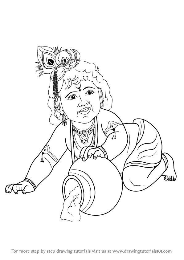597x844 Learn How To Draw Baby Lord Krishna - Baby Krishna Drawing