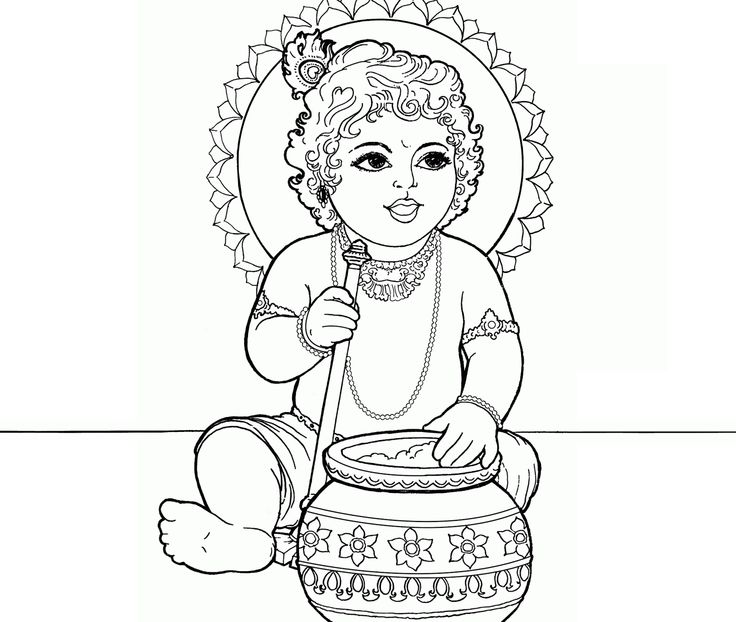 736x622 Krishna Coloring - Baby Krishna Drawing