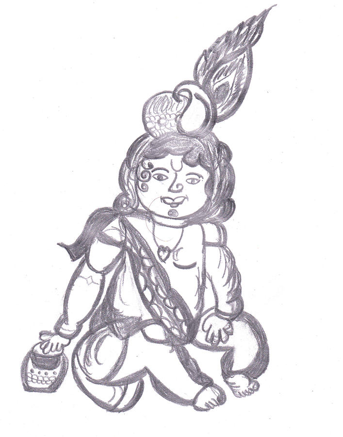 707x900 baby krishna drawing - Baby Krishna Drawing