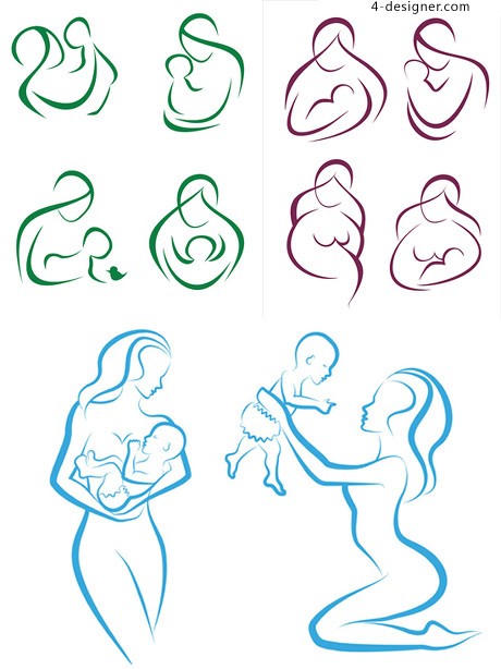 460x614 designer line drawing baby and mother vector material - Baby Line Drawing