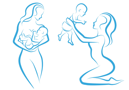 500x350 Mother And Baby Line Silhouette - Baby Line Drawing