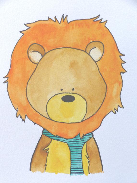 570x760 Baby Lion Custom Watercolor Drawing Etsy - Baby Lion Drawing