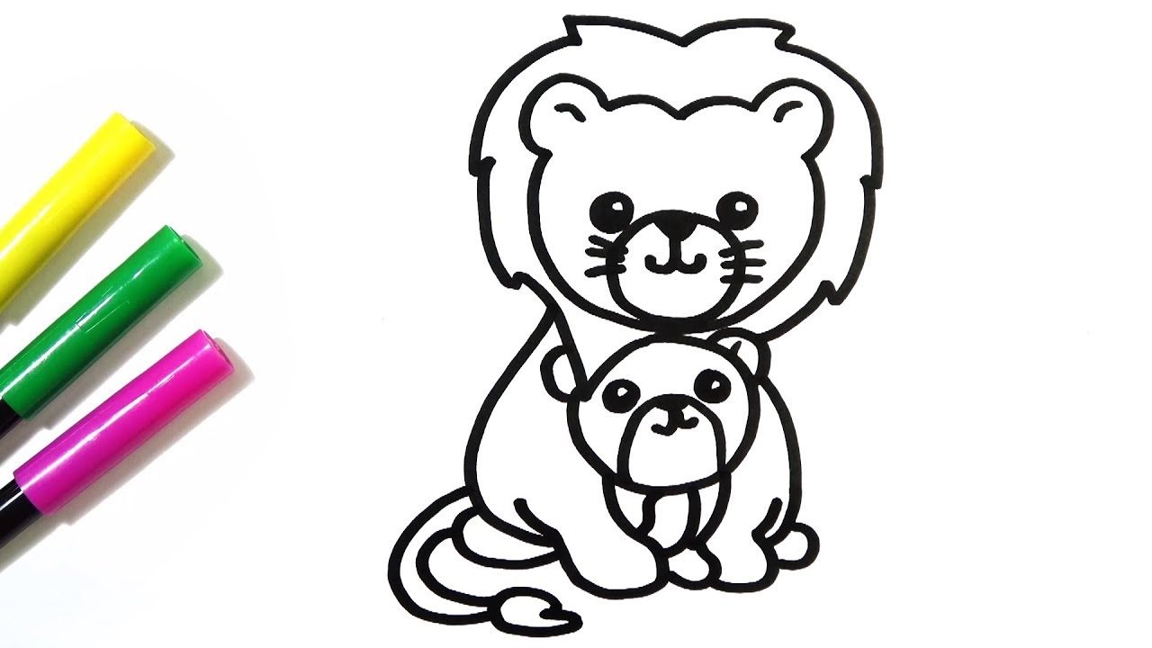 1280x720 how to draw cute mother and baby lion hde - Baby Lion Drawing