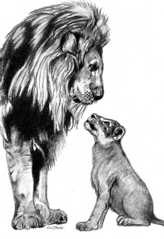 570x829 Mother Father Baby Lion Elephant And Wolf Prints Nursery Etsy - Baby Lion Drawing