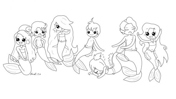 585x329 Baby Mermaid Coloring Pages Top Free Printable Little Online - Baby Mermaid Drawing