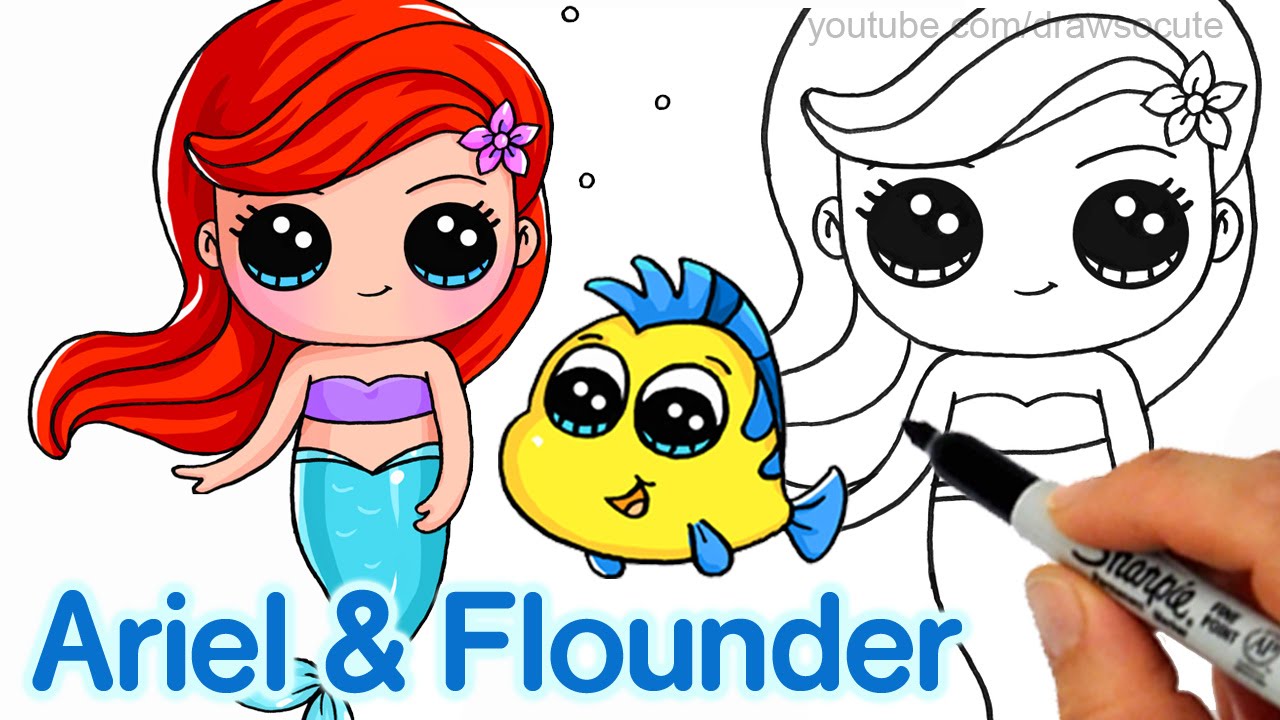 1280x720 How To Draw Little Mermaid Ariel Easy - Baby Mermaid Drawing