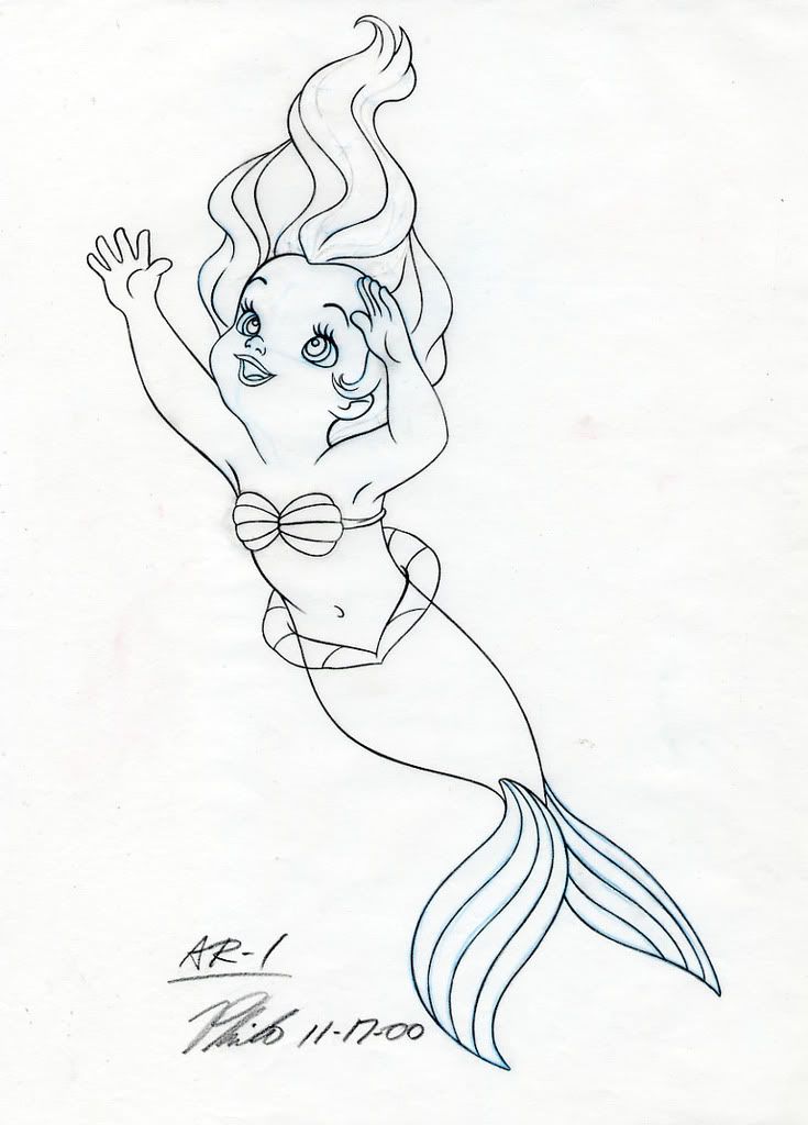 735x1024 Professional Little Mermaid, Drawings, Sketches, And Cels Tattoo - Baby Mermaid Drawing