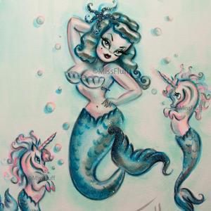 300x300 sapphire blue mermaid with baby unicorn mermaids original drawing - Baby Mermaid Drawing