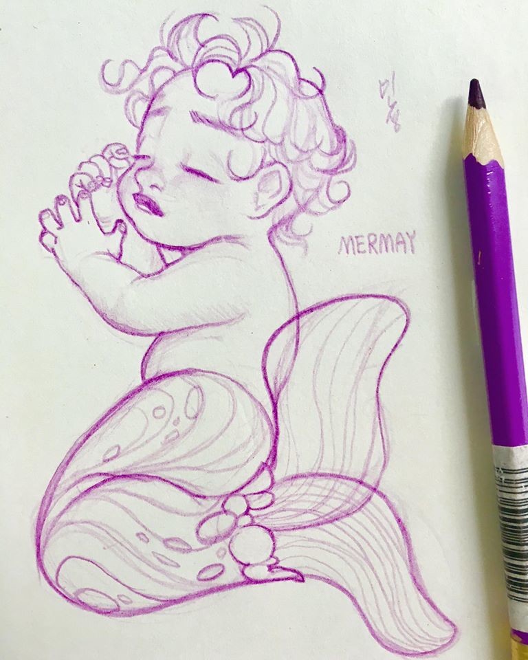 768x960 Artstation - Baby Mermaid Drawing