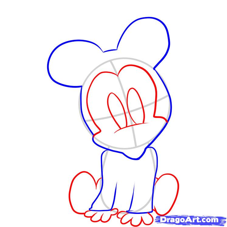 747x747 How To Draw Baby Minnie Mouse, Step - Baby Mickey Mouse Drawing