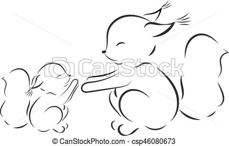 450x287 Coloring Page Vector Outline Drawing Squirrels Mom And Baby - Baby Outline Drawing