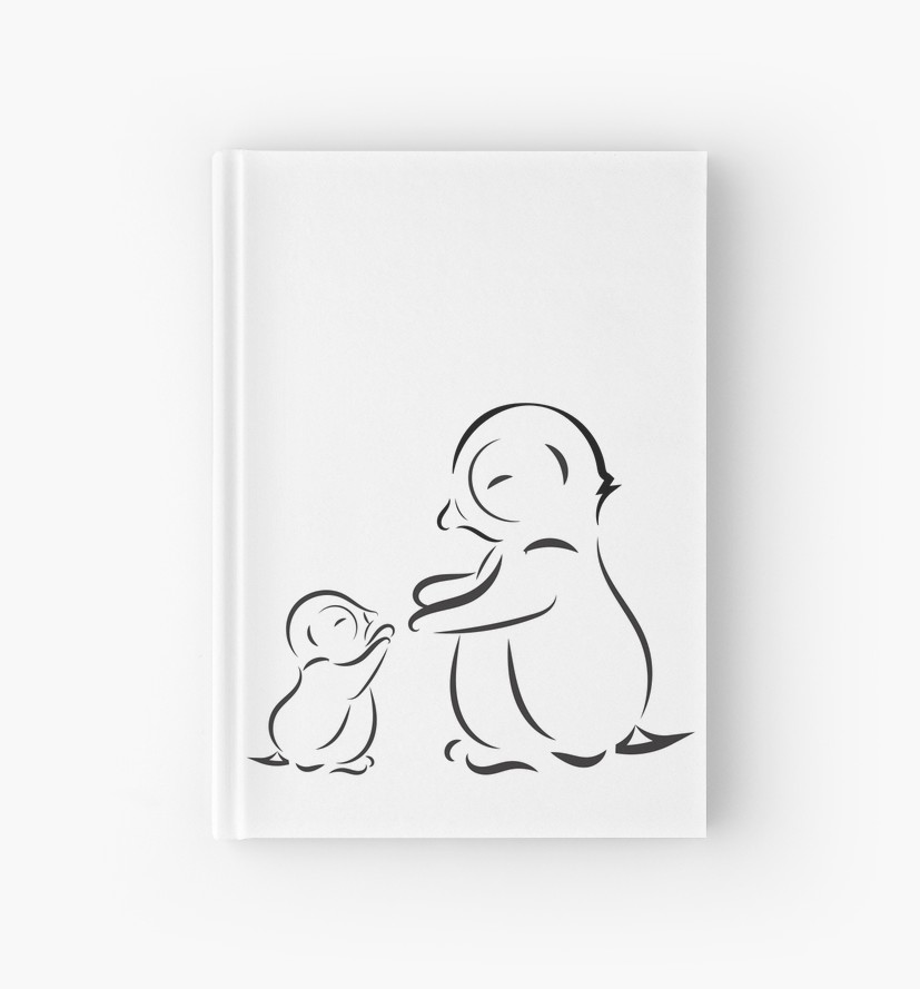 827x889 outline drawing of penguin family mom and baby hardcover journals - Baby Outline Drawing