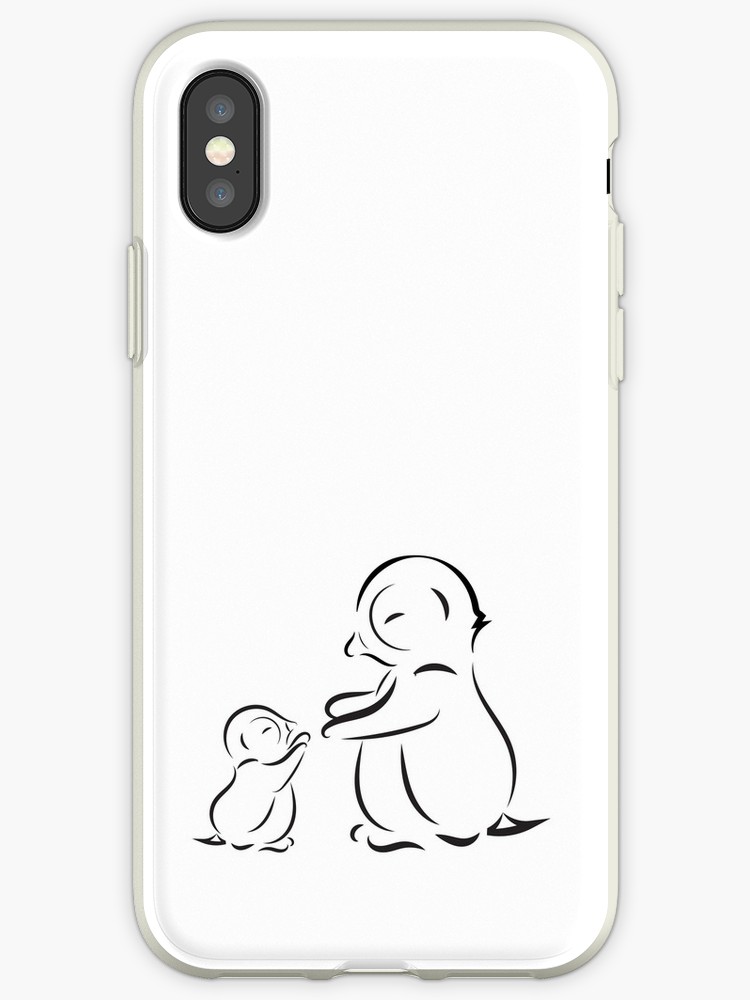 750x1000 Outline Drawing Of Penguin Family Mom And Baby Iphone Cases - Baby Outline Drawing