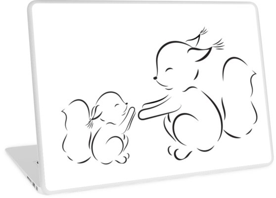 558x400 Outline Drawing Squirrels Mom And Baby Laptop Skins - Baby Outline Drawing