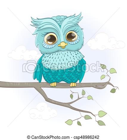 426x470 Cartoon Baby Owl Sitting On A Branch Vector Within - Baby Owl Drawing
