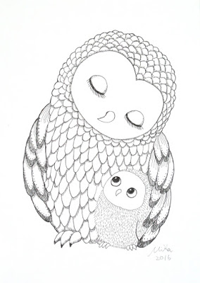284x400 Mika Art Blog Owl Mom And Baby Nursery Decor X - Baby Owl Drawing