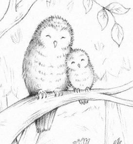 273x295 Owl Mom And Baby - Baby Owl Drawing