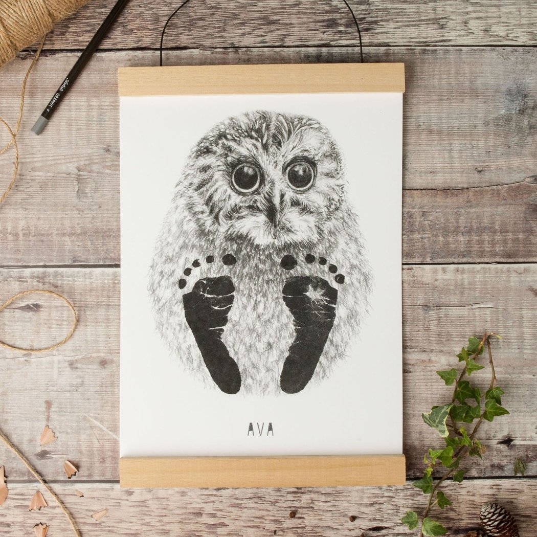 1050x1050 personalised baby owl footprint kit lucy coggle - Baby Owl Drawing